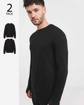 Jacamo 2 Pack Black LS Thermal T-Shirts