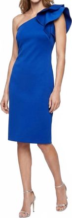 Eliza J One Shoulder Scuba Crepe Cocktail Dress In Cobalt Blue