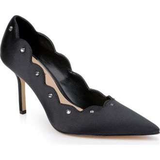Badgley Mischka Eleni Pointed Toe Pump in Black Satin at Nordstrom Rack, Size 8.5