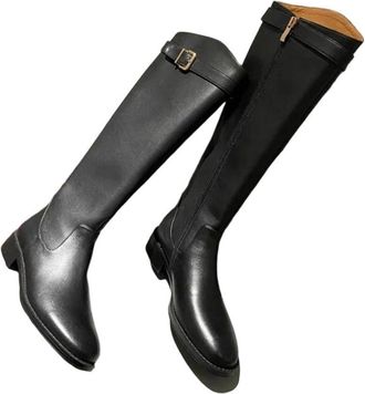 Generic Womens Winter Casual Knee High Boots Slim Belt Buckle Low Heel Pu Leather Party Boot