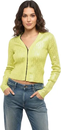 Diesel Yellow Logo Print V Neck Cardigan