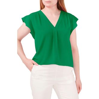 Chaus Print Flutter Sleeve Blouse in Lush Green at Nordstrom, Size X-Large