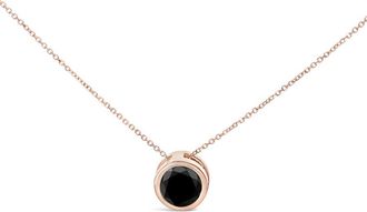 House of Brilliance 14K Rose Gold 7.0 Cttw Bezel-Set Black Round Diamond Solitaire Pendant Necklace - 18