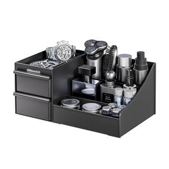 OEM Organizador Cosm&eacute;tico - Negro Mate - Con Cajones - Para Perfumes Y Cuidado Personal - Ba&ntilde;o - 1 Unidad