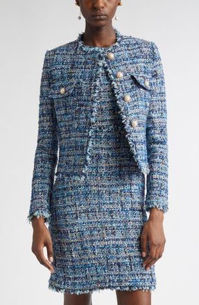 St. John Eyelash Tweed Jacket in Navy/Cobalt/Capri Multi at Nordstrom, Size 14
