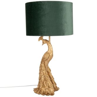 Maisons du monde L&aacute;mpara de pavo en dorado con pantalla de terciopelo en verde