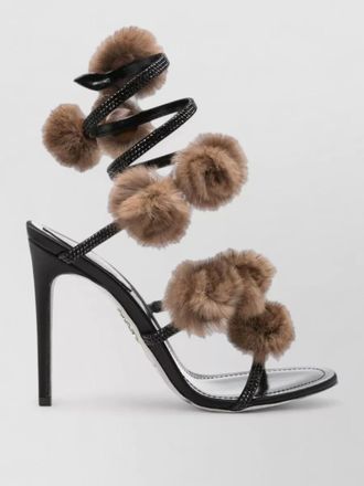Rene Caovilla fur pompom spiral strap stiletto pumps