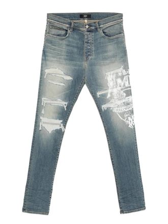 Amiri ripped print jeans - men - Cotton/Elastomultiester/Spandex/Elastane - 34 - Blue