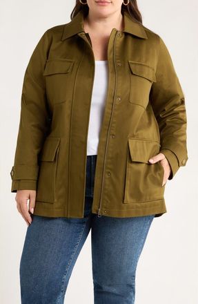 Caslon Utility Cotton Trench Coat in Olive Dark at Nordstrom Rack, Size 1X