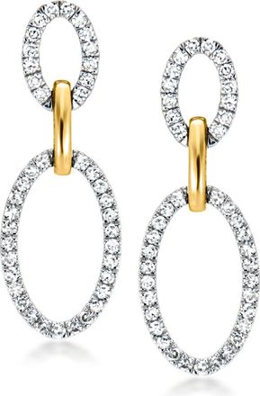 Ross-Simons Lab-Grown Diamond Double-Oval Drop Earrings in Sterling Silver and 10kt Yellow Gold