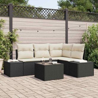 vidaXL Conjunto De Sof&aacute; De Jard&iacute;n 5 Pcs Negro Rat&aacute;n Sint&eacute;tico Vidaxl