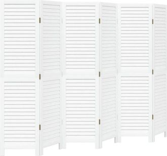 vidaXL Room Divider 6 Panels White Solid Wood Paulownia vidaXL