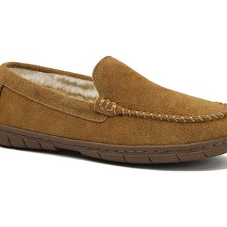 Lands End Fuzzy Lined Suede Moccasin Slippers in English Tan at Nordstrom, Size 11