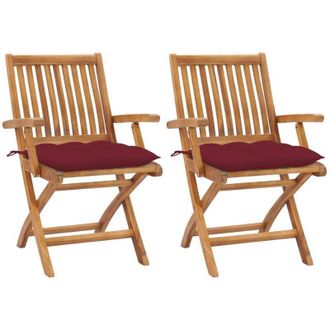 vidaXL Vidaxl - Sillas De Jard&iacute;n 2 Uds Madera De Teca Con Cojines Rojo Tinto