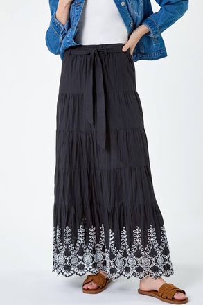 Roman Cotton Broderie A line Tiered Maxi Skirt
