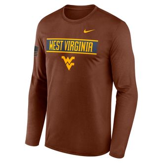 Nike West Virginia Courtside Nike Mens Dri-FIT College Long-Sleeve T-Shirt in Brown | 02TJ2GYWVN-VZG