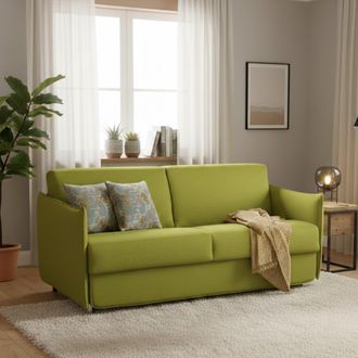 Dmora Sof&aacute; Cama 2 Plazas Verceia, Desenfundable, Con Almacenaje Made In Italy, Apertura Abatible, 160x95 Cm Verde