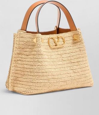 Valentino Garavani valentino small raffia shopping bag strap