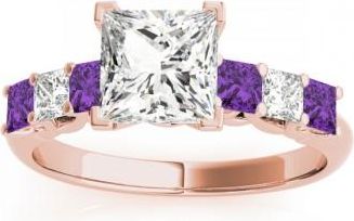 Allurez Princess Diamond & Amethyst Engagement Ring 14k Rose Gold 0.60ct
