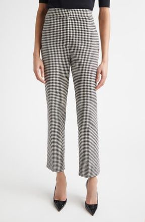 St. John Vichy Houndstooth Cotton Blend Trousers in Black/Ecru at Nordstrom, Size 12