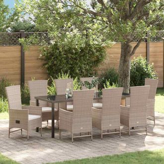 vidaXL Conjunto De Comedor De Jard&iacute;n 9 Pcs Beige Rat&aacute;n Sint&eacute;tico Vidaxl