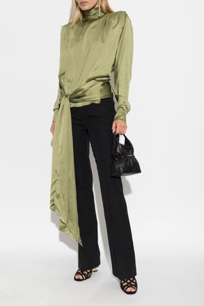 Balmain Silk Shirt With Shoulder Pads, Womens, Green