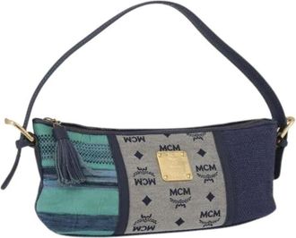 MCM Pre-owned Shoulder Bags, female, Blue, Size: ONE SIZE Pre-owned Canvas Shoulder Bag