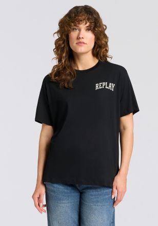 Replay T-Shirt REPLAY, Damen, Gr. XL, schwarz, Jersey, Obermaterial: 100% Baumwolle, Basic, oversize, Rundhals, Shirts T-Shirt