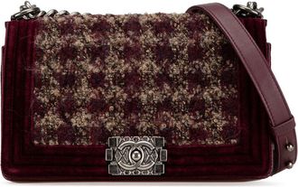 Chanel Borsa a spalla Boy Flap media in velluto e tweed 2013-2014 - Rosso