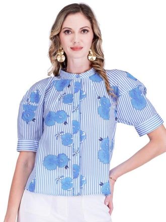 Jade Yoga Lantern Sleeve Shirt In Bluebell Stripe