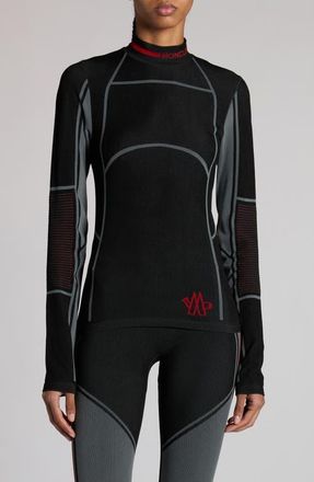 Moncler Long Sleeve Active T-Shirt in Black at Nordstrom, Size Small