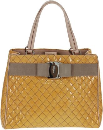 Ferragamo Vala Handbag Patent Leather Yellow Patent_Leather Handbag (Pre-Owned)