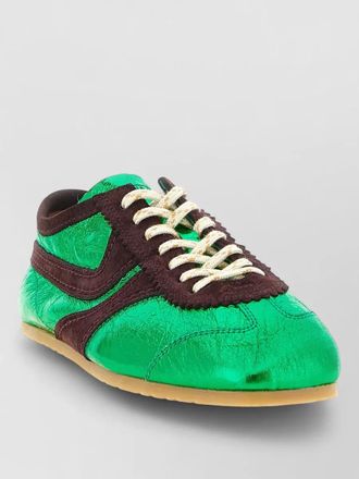 Dries Van Noten laminated leather sneakers metallic finish panels