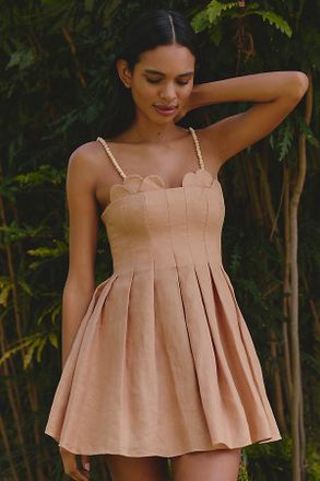 Azulu Nalia Pleated Fit & Flare Linen Mini Dress