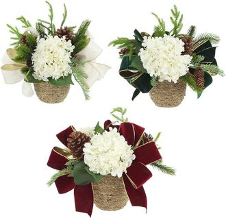 Creative Displays Inc. Set Of 3 Christmas Holiday Arrangements With Hydrangeas & Bows