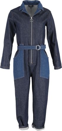 A.P.C. A. P.C. Rosie Belted Denim Jumpsuit in Navy Blue Denim
