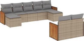vidaXL Set De Sof&aacute;s De Jard&iacute;n 9 Pzas Con Cojines Rat&aacute;n Sint&eacute;tico Beige Vidaxl