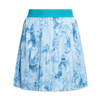 Versace Jeans Couture Short Skirts, female, Blue, Size: 2XS Pleated Skirt With Barocco Pattern
