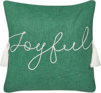 Beliani Coj&iacute;n Estampado Navidad 45 X 45 Cm Funda De Algod&oacute;n Extra&iacute;ble Relleno Poli&eacute;ster Borlas Verde Elettaria