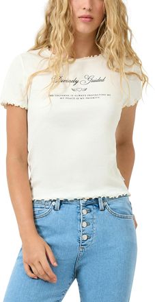 QS by s.Oliver Kurzarmshirt QS, Damen, Gr. XXL (44), ecru, Feinripp, Obermaterial: 96% Baumwolle, 4% Elasthan, bedruckt, tailliert h&uuml;ftbedeckend, Rundhals, gewellter