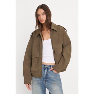 Good American Womens Faux Leather Bomber | Stone, Size Medium | Good American by Khlo&Egrave; Kardashian