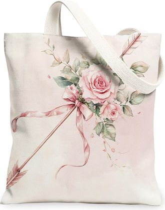 Generic Floral Canvas Tote Bags, Vintage Flower Design Reusable Grocery Bags, Lightweight Washable Shoulder Strap Canvas for Travel Beach Picnic 13x15 Inch