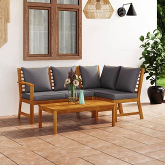 vidaXL Muebles De Jard&iacute;n 4 Pzas Cojines Crema Madera Maciza De Acacia Vidaxl