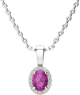 SuperJeweler 1/2 Carat Oval Shape Gemstone and Halo Diamond Necklace In Sterling Silver With 18 Inch Chain