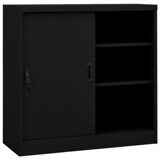 vidaXL Armario De Oficina Con Puerta Corredera Acero Negro 90x40x90cm Vidaxl