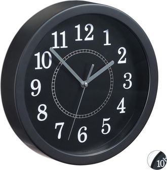 Relaxdays Relaxdays - Set De Diez Relojes De Pared, &Oslash; 20 Cm, Dise&ntilde;o Cl&aacute;sico, A Pilas, Con Segundero, Negro