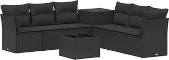 vidaXL Juego De Sof&aacute; 8 Uds. Negro Rat&aacute;n Sint&eacute;tico Y Acero Vidaxl