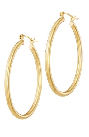 Savvy Cie Jewels GOLD PLATED OVER BRASS OVAL SHAPE PLAIN HOOP EARRINGS