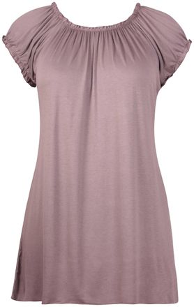 Purple Hanger Womens Plus Size Short Sleeve Ladies Elasticated Neck Long Tunic Plain Gypsy Top Mocha 18 - 20 (2)