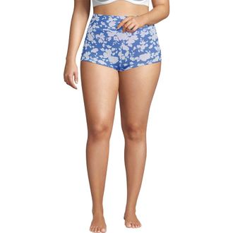 Lands End Tugless High Waisted Swim Boy Shorts in Lake Blue Blossom Floral at Nordstrom, Size 20W